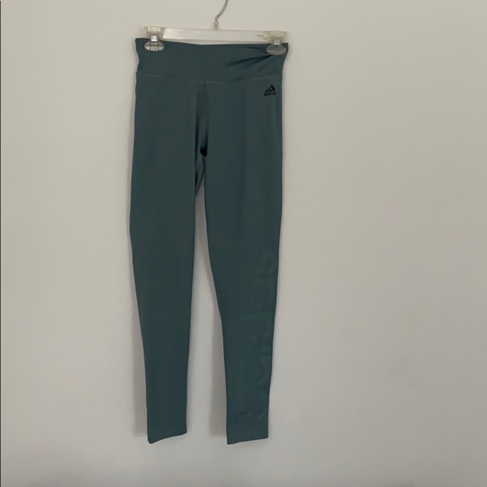 Dust Blue/green  adidas leggings with logo on leg